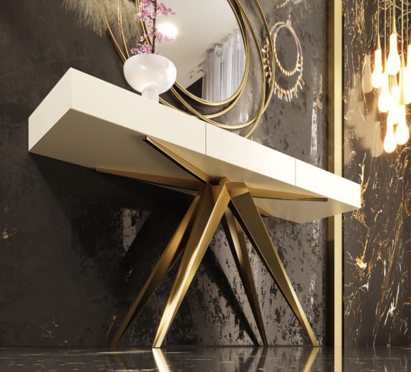 Set consola alba/aurie si oglinda din MDF si metal Diana - imagine 2