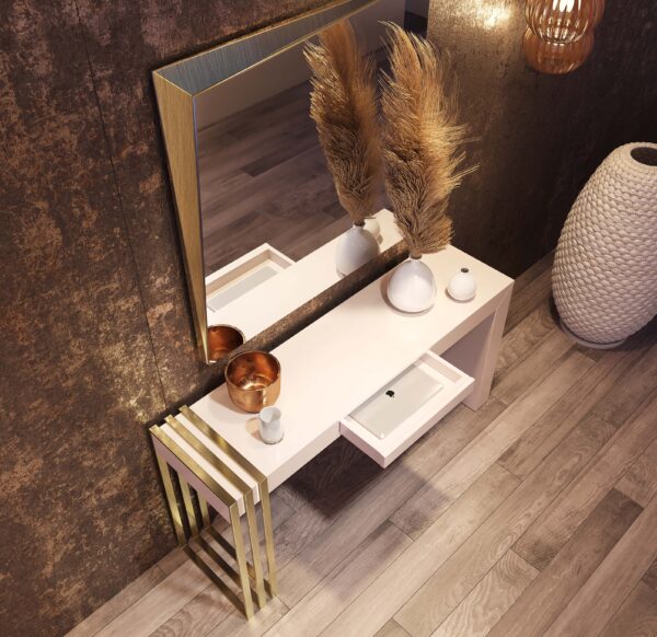Set consola alba/aurie si oglinda din MDF si metal Platon - imagine 2