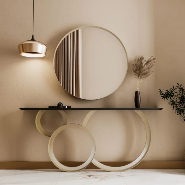 Set consola neagra/aurie si oglinda din MDF si metal Massimo