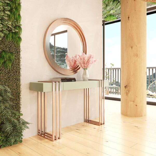 Set consola vernil/aurie roze si oglinda din MDF si metal Artemis