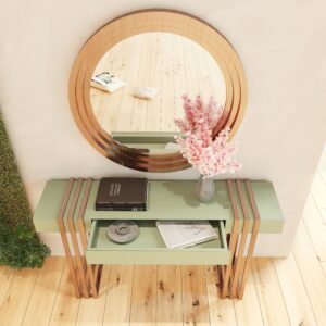 Set consola vernil/aurie roze si oglinda din MDF si metal Artemis