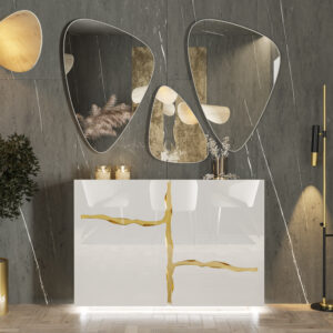 Set oglinda si pantofar alb/auriu din MDF si metal Palacio