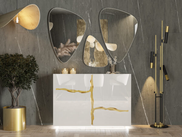 Set oglinda si pantofar alb/auriu din MDF si metal Palacio