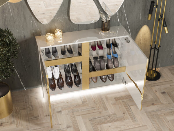 Set oglinda si pantofar alb/auriu din MDF si metal Palacio - imagine 3