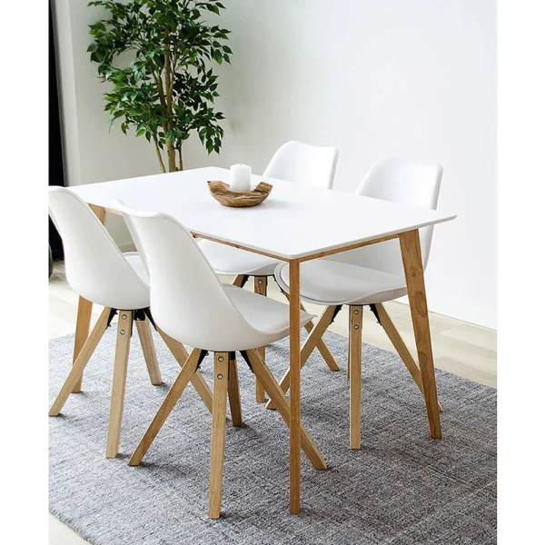 Masa dining alba/natur din lemn si MDF Vojens - imagine 4