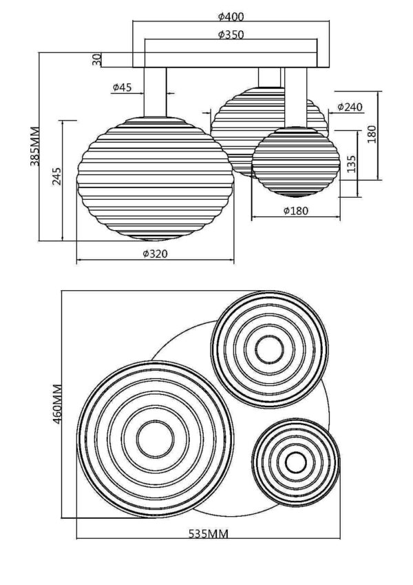 Plafoniera neagra din metal si sticla cu 3 becuri Reels - imagine 6