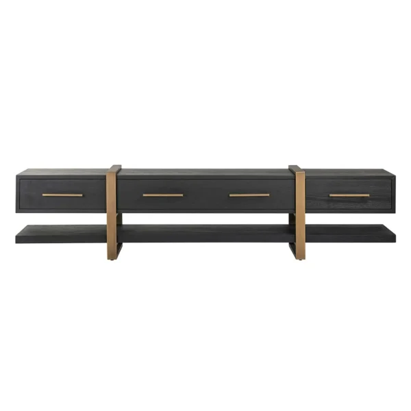 Comoda TV neagra/aramie din lemn de stejar Cambon