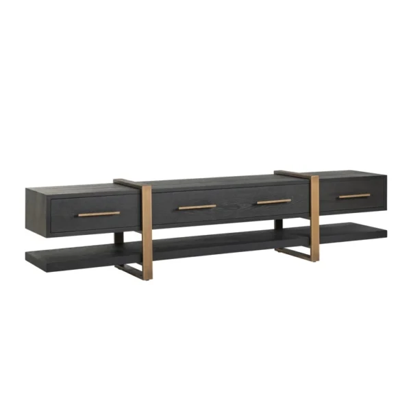 Comoda TV neagra/aramie din lemn de stejar Cambon - imagine 3