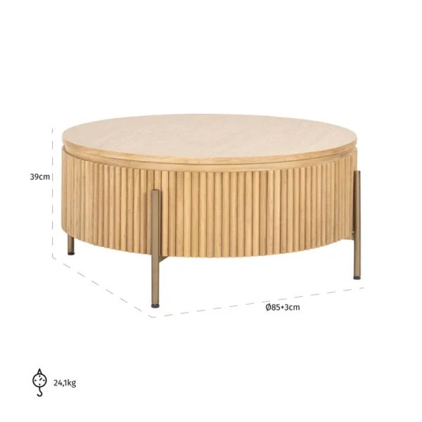 Masa de cafea rotunda bej natur din lemn de stejar Belfort - imagine 6
