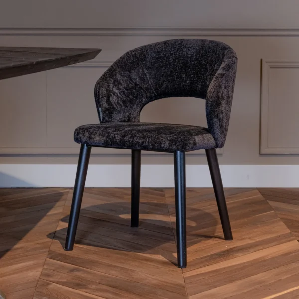 Scaun dining negru din tesatura chenille Savoy - imagine 2