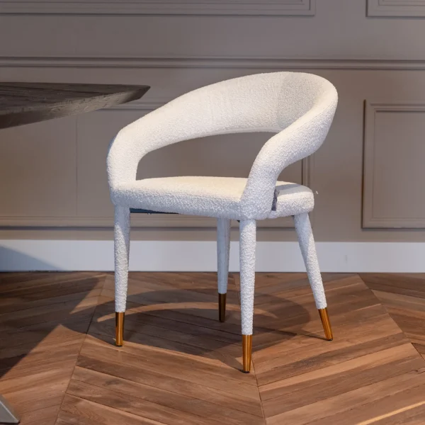 Scaun dining alb din tesatura boucle Gia - imagine 2