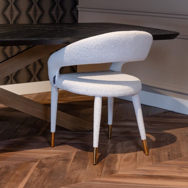 Scaun dining alb din tesatura boucle Gia - imagine 8