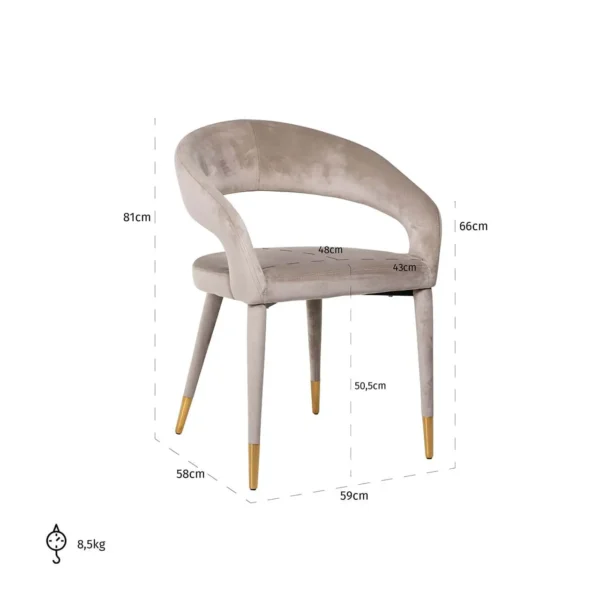 Scaun dining bej din catifea Gia - imagine 9