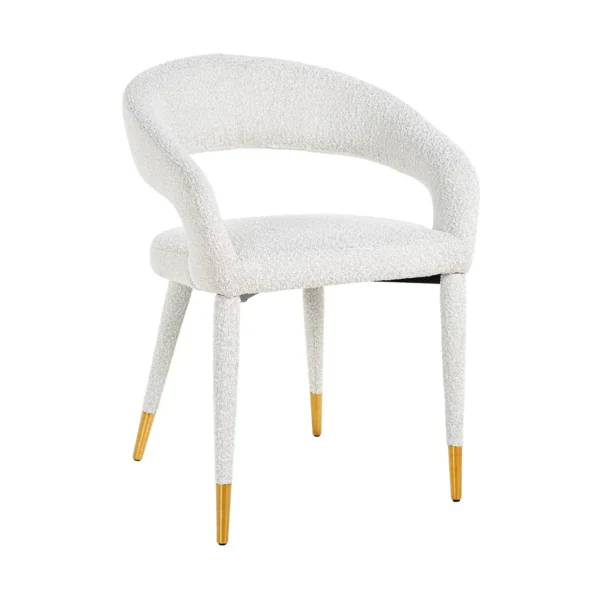 Scaun dining alb din tesatura boucle Gia