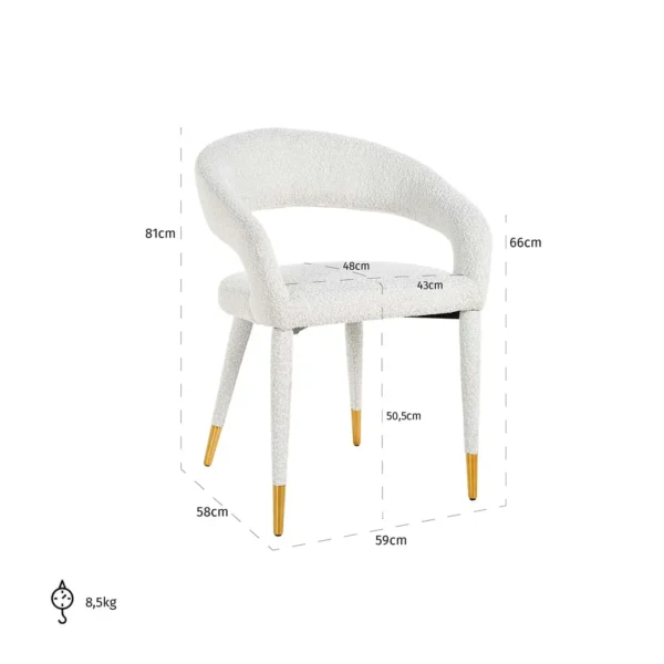 Scaun dining alb din tesatura boucle Gia - imagine 11