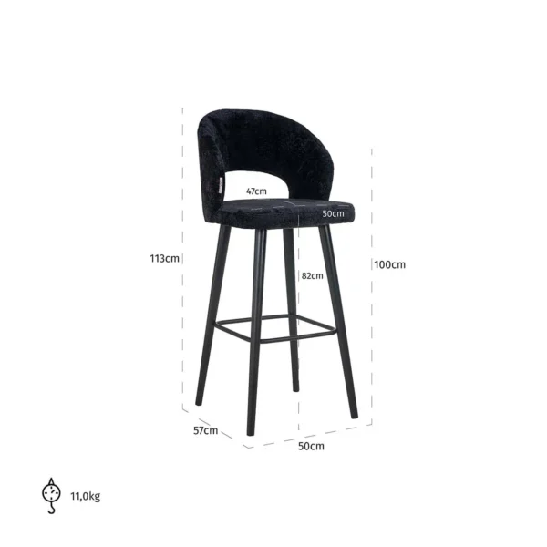Scaun de bar negru din tesatura chenille Savoy - imagine 7