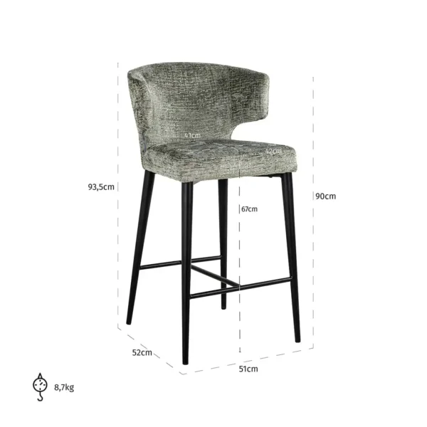 Scaun de bar vernil din tesatura texturata h93,5 Taylor - imagine 7