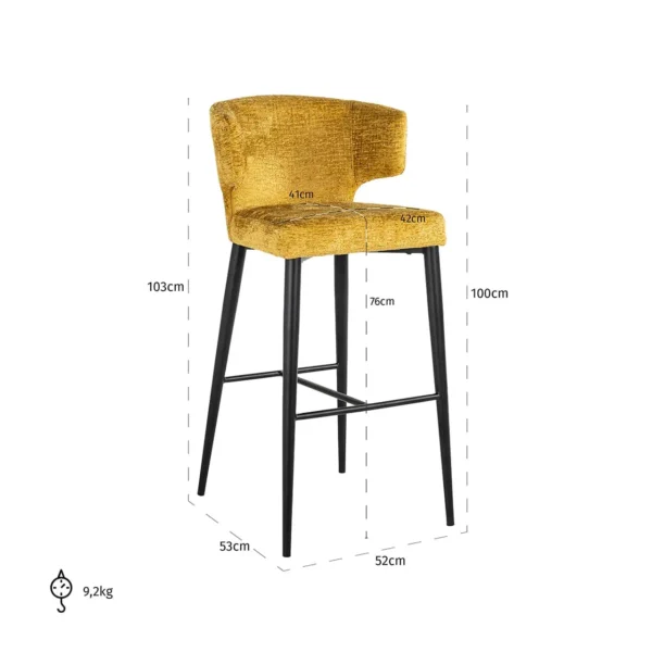 Scaun de bar galben mustar din tesatura texturata h103 Taylor - imagine 7