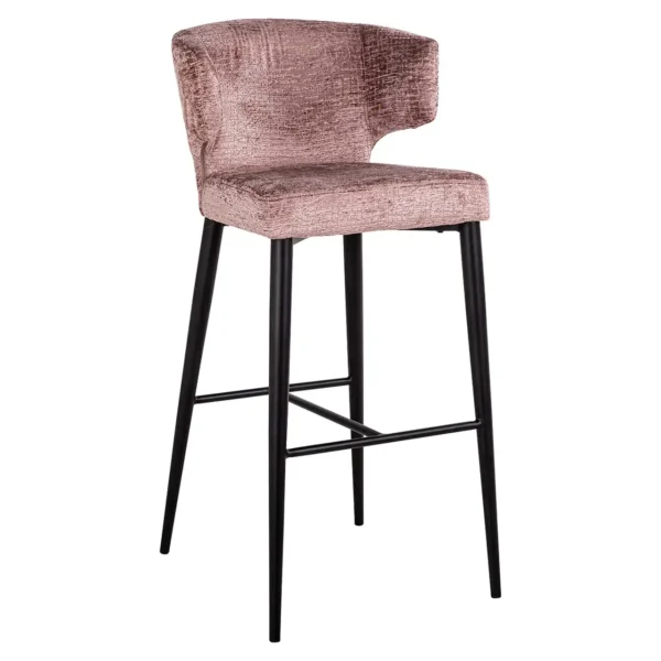 Scaun de bar roz pal din tesatura texturata h103 Taylor