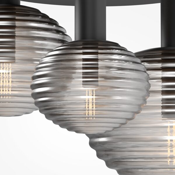 Plafoniera neagra din metal si sticla cu 3 becuri Reels - imagine 3