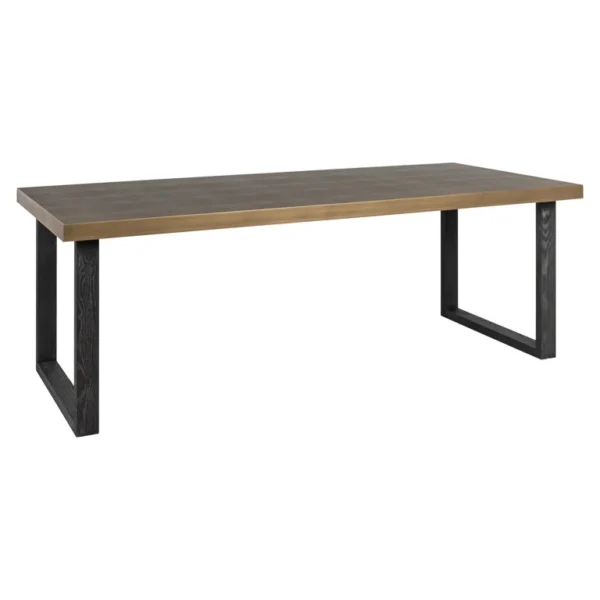 Masa dining neagra/aurie din fier si piele 200x100 Bloomville
