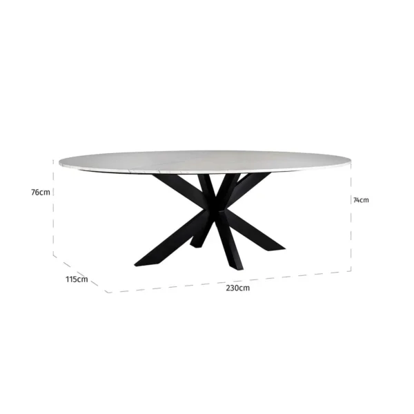 Masa dining ovala alba din marmura si fier 230x115 Lexington - imagine 4