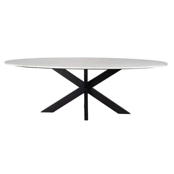 Masa dining ovala alba din marmura si fier 230x115 Lexington