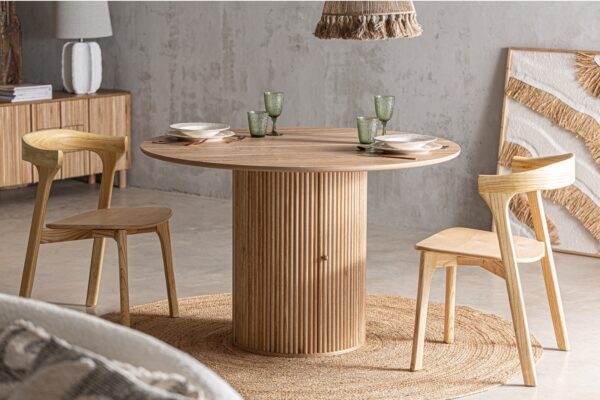 Masa dining rotunda bej natur din lemn Ø120 Skagen - imagine 7