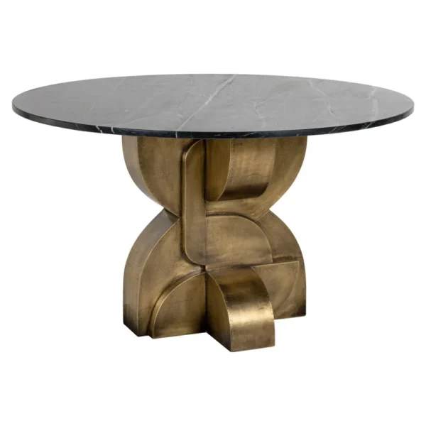 Masa dining rotunda neagra/aramie din marmura Ø130 Maddox