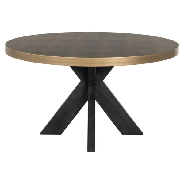 Masa dining rotunda neagra/aurie din fier si piele Ø140 Bloomville