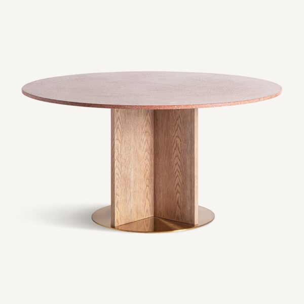 Masa dining rotunda rosu/natur din terrazzo si lemn 150Ø Alferce - imagine 2