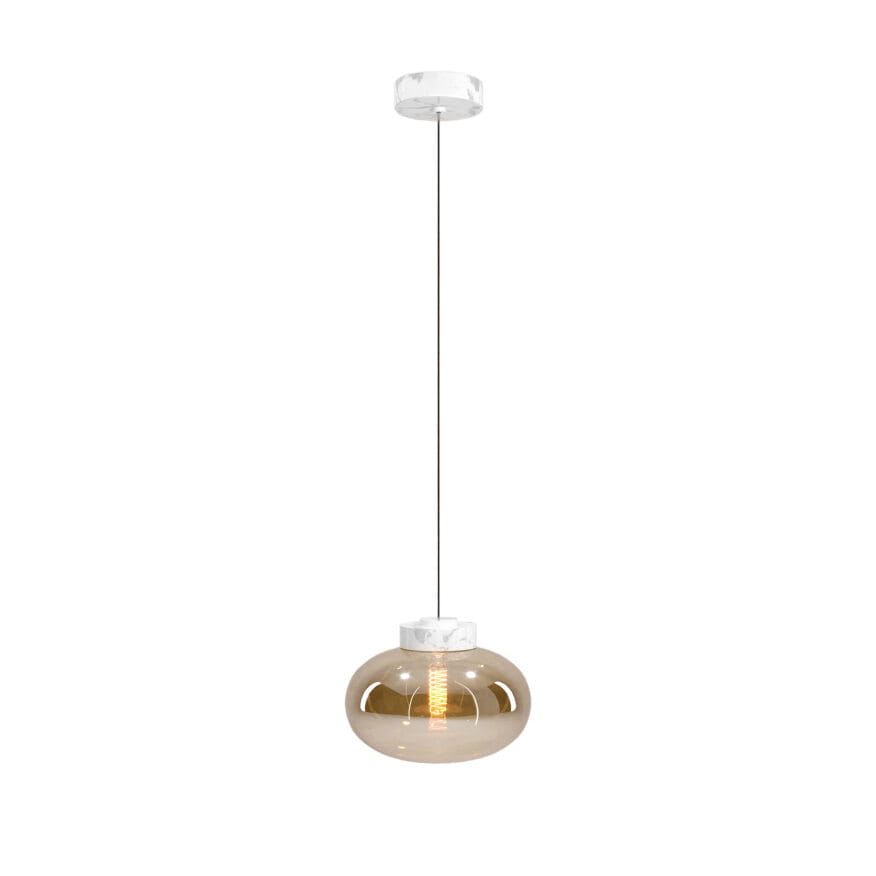 Lustra aramie/alba cu 1 bec din sticla si marmura Moonstone