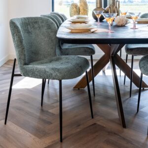 Scaun dining verde/negru din tesatura texturata Darby