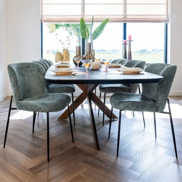 Scaun dining verde/negru din tesatura texturata Darby - imagine 10