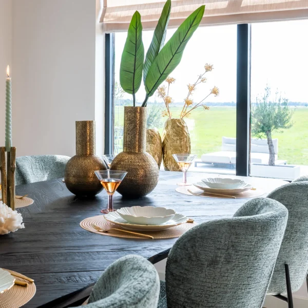 Scaun dining verde/negru din tesatura texturata Darby - imagine 9