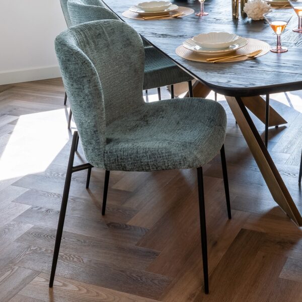 Scaun dining verde/negru din tesatura texturata Darby - imagine 12