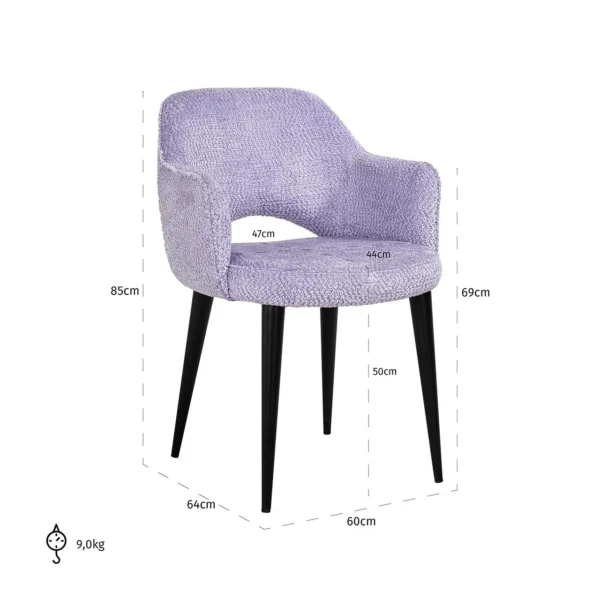 Scaun dining din tesatura texturata lavanda Giovanna - imagine 6