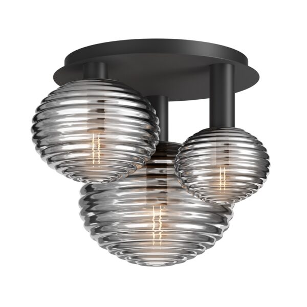 Plafoniera neagra din metal si sticla cu 3 becuri Reels