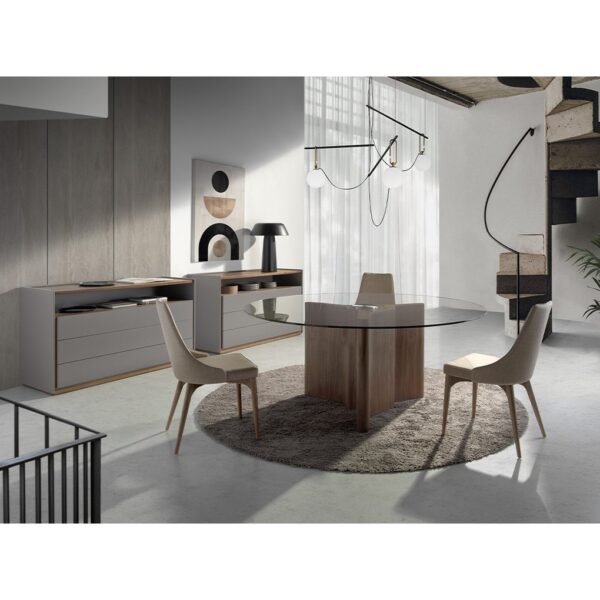 Scaun dining bej din tesatura si lemn Touch - imagine 7