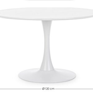 Masa dining rotunda alba din MDF si otel Ø120 Bloom