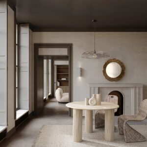 Masa dining rotunda alb natur din lemn Ø120 Dacca