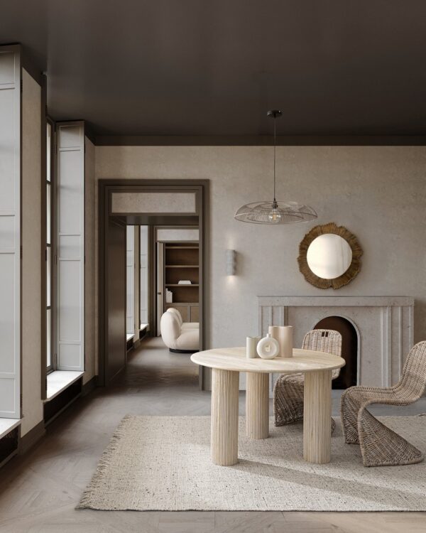 Masa dining rotunda alb natur din lemn Ø120 Dacca - imagine 2