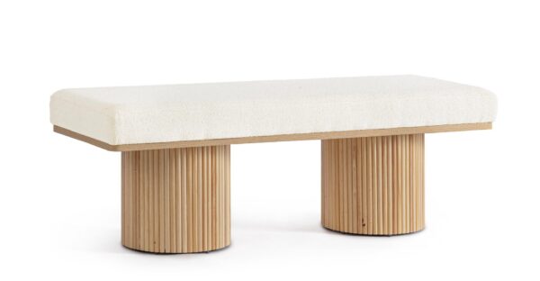 Bancheta bej natur/alba din MDF, lemn si tesatura boucle Floriana - imagine 3