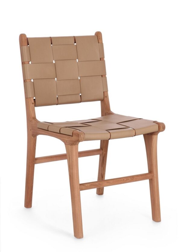 Set 2 scaune dining maro/bej inchis din lemn si piele Joanna - imagine 3