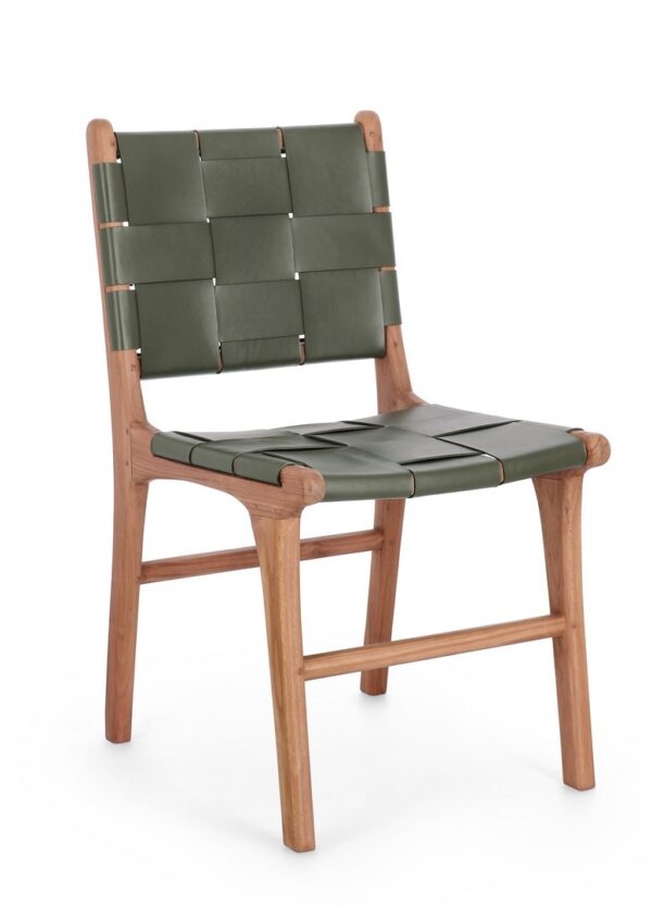 Set 2 scaune dining maro/verde din lemn si piele Joanna - imagine 3
