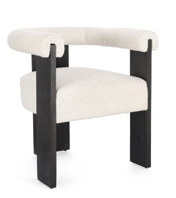 Scaun dining alb/gri din lemn si tesatura boucle Agape - imagine 3