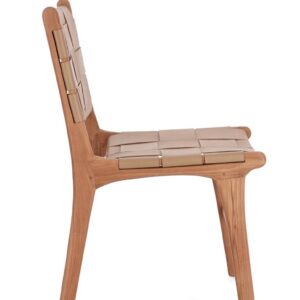 Set 2 scaune dining maro/bej inchis din lemn si piele Joanna