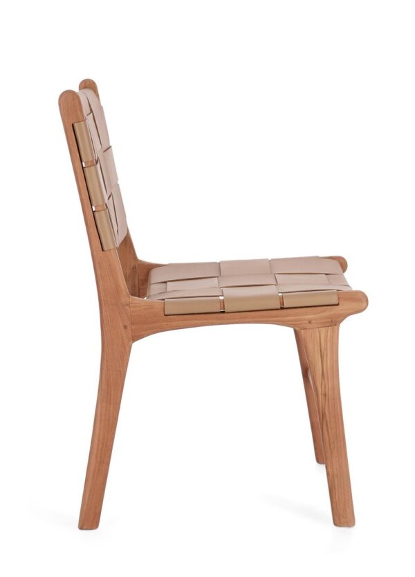 Set 2 scaune dining maro/bej inchis din lemn si piele Joanna - imagine 2