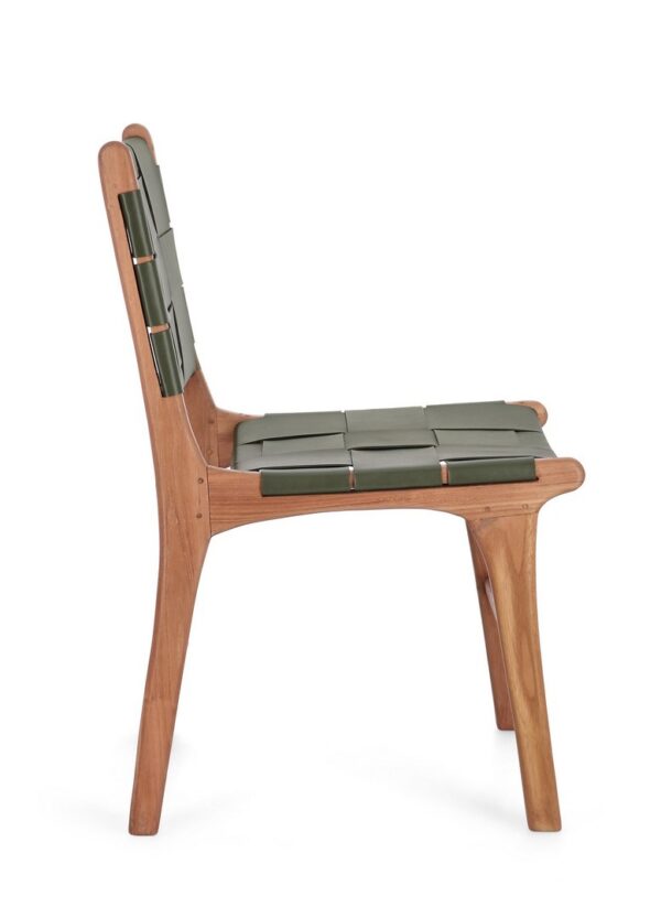 Set 2 scaune dining maro/verde din lemn si piele Joanna - imagine 2
