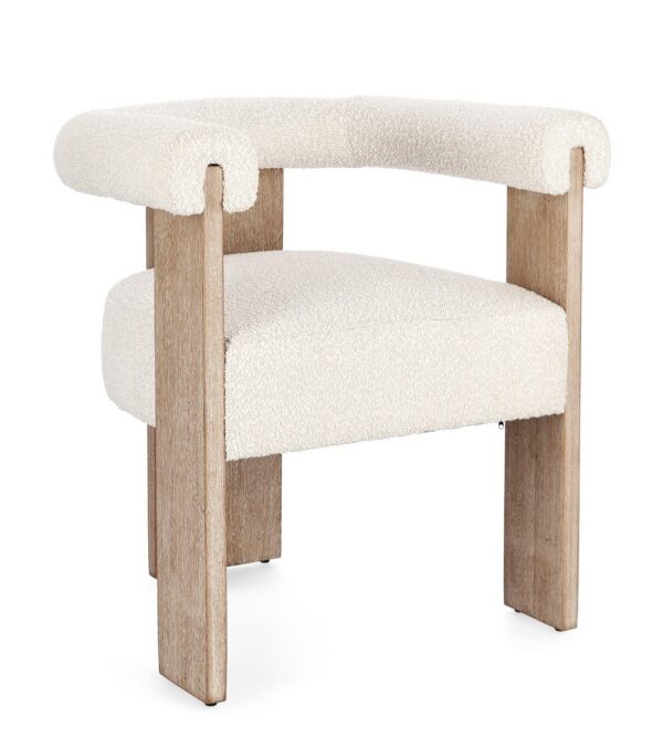 Scaun dining bej/alb din lemn si tesatura boucle Agape - imagine 4
